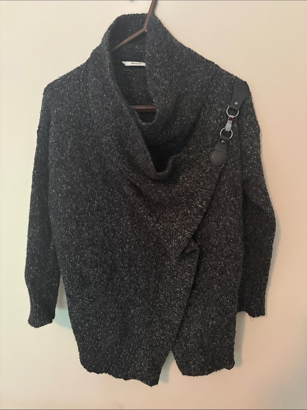 Charcoal Gray Cowl Neck Wrap Sweater
